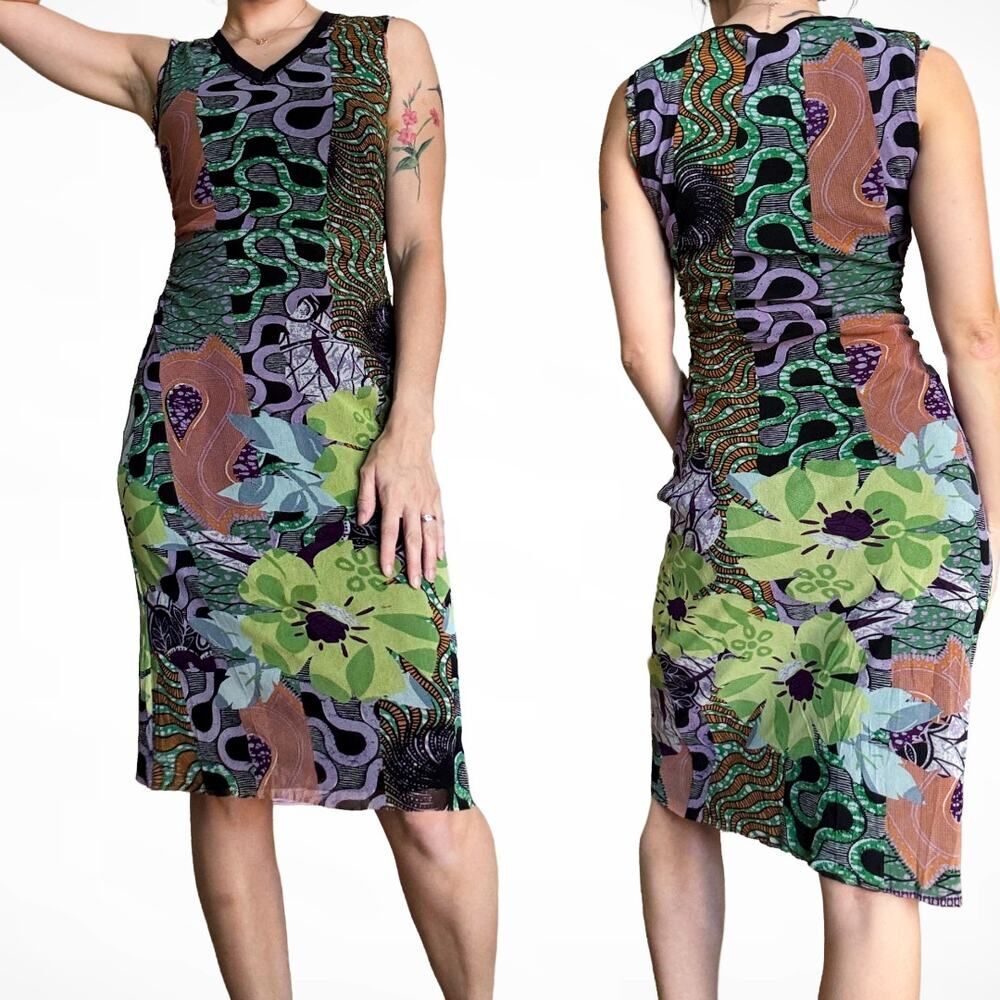 Kay Unger Abstract Floral Mesh Midi Dress  Euro / Y2K Vines S-M Grunge